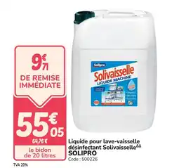 Promocash SOLIPRO Liquide pour lave-vaisselle désinfectant Solivaisselle offre