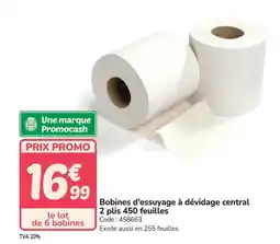 Promocash Bobines d'essuyage à dévidage central 2 plis 450 feuilles offre