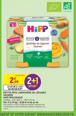 Intermarché HIPP BIOLOGIQUE Petits pots jardinière de légumes saumon offre
