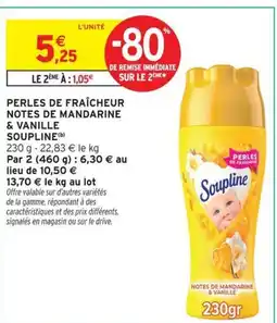 Intermarché SOUPLINE Perles de fraîcheur notes de mandarine & vanille offre