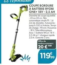 Point Vert Ryobi - coupe bordure à batterie one+18v-2,5 ah offre