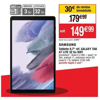 Cora x Carrefour Tablette 8,7" Rèf. GALAXY TAB A7 LITE 32 Go Wifi offre