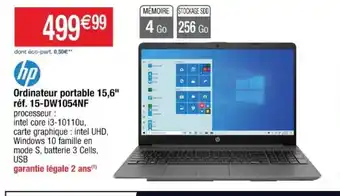 Cora x Carrefour Ordinateur Portable 15,6" Rèf. 15-DW1054NF offre