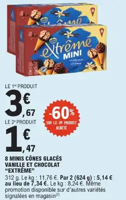 E.Leclerc Extrême 8 minis cônes glacés vanille et chocolat offre