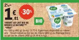 E.Leclerc Vrai yaourt au lait bio de brebis le nature offre