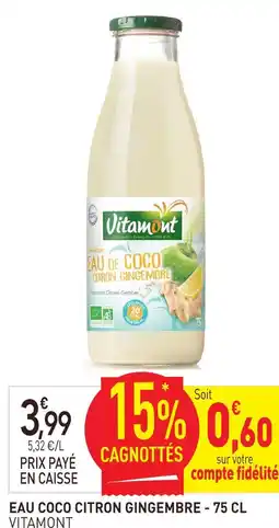 naturéO Vitamont eau coco citron gingembre - 75 cl offre