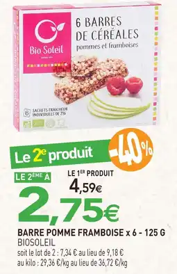 naturéO Biosoleil barre pomme framboise x 6 - 125 g offre