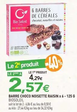 naturéO Bio soleil barres choco noisettes et raisins offre