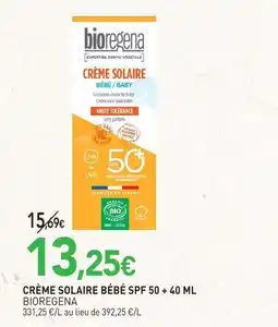 naturéO Bioregena crème solaire bébé spf 50 + 40 ml offre