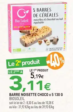 naturéO Biosoleil barre noisette choco x 5 130 g offre