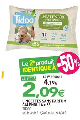 naturéO Tidoo lingettes bébé sans parfum calendula x 58 offre
