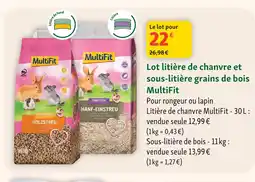 Maxi Zoo Multifit litière de chanvre et sous-litière grains de bois offre