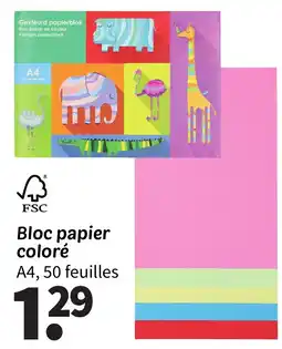 Wibra Bloc papier coloré A4, 50 feuilles offre