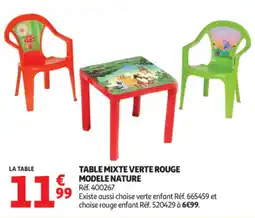 Auchan Table mixte verte rouge modele nature offre