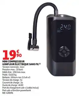 Auchan Mini compresseur gonfleur électrique sans fil offre