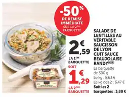 Bi1 Salade de lentilles au véritable saucisson de lyon cuit sauce beaujolaise randy offre