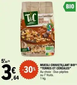 E.Leclerc MUESLI CROUSTILLANT BIO TERRES ET CÉRÉALES offre