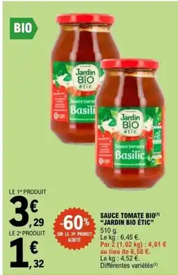 E.Leclerc SAUCE TOMATE BIO JARDIN BIO ÉTIC offre