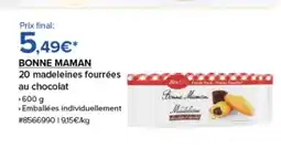 Costco BONNE MAMAN 20 madeleines fourrées au chocolat offre