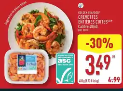 ALDI GOLDEN SEAFOOD Crevettes entières cuites offre