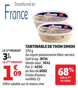 Auchan Tartinable de thon simon offre