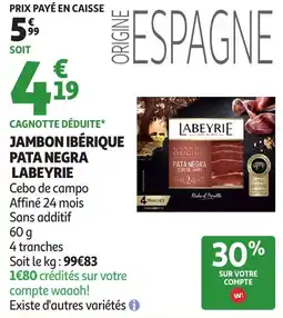 Auchan Jambon ibérique pata negra labeyrie offre