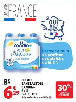 Auchan Le lait sans lactose candia+ offre
