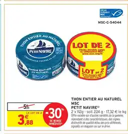 Intermarché PETIT NAVIRE Thon entier au naturel msc offre