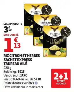Auchan Riz citron et herbes sachet express taureau ailé offre