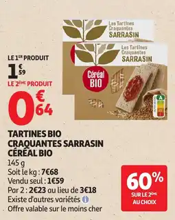 Auchan Tartines bio craquantes sarrasin céréal bio offre