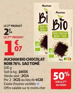 Auchan Auchan bio chocolat noir 76% sao tomé offre
