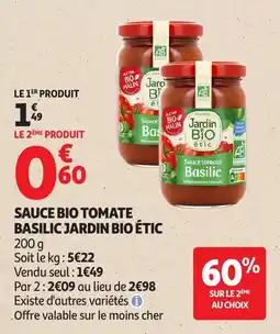 Auchan Sauce bio tomate basilic jardin bio étic offre