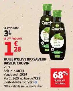 Auchan Huile d'olive bio saveur basilic cauvin offre