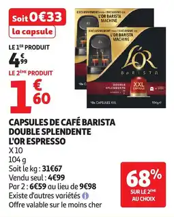 Auchan Capsules de café barista double splendente l'or espresso offre