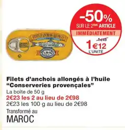 Monoprix CONSERVERIES PROVENÇALES Filets d'anchois allongés à l'huile offre