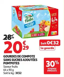 Auchan Gourdes de compote sans sucres ajoutées pom'potes offre