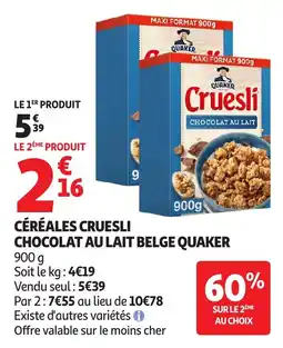 Auchan Céréales cruesli chocolat au lait belge quaker offre