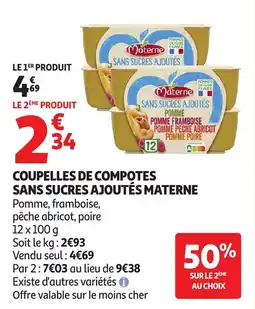 Auchan Coupelles de compotes sans sucres ajoutés materne offre