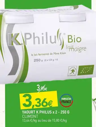 naturéO Climont yaourt k philus x 2 offre