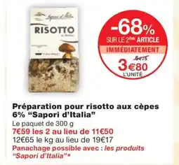 Monoprix SAPORI D'ITALIA Préparation pour risotto aux cèpes 6% offre