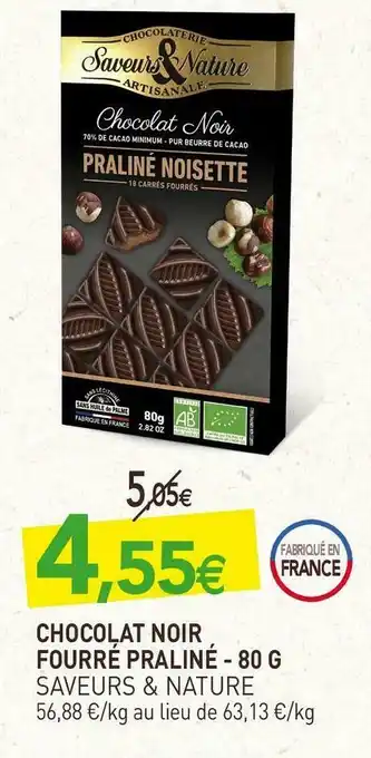 naturéO Saveurs & nature chocolat noir fourré praliné offre