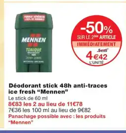 Monoprix MENNEN Déodorant stick 48h anti-traces ice fresh offre
