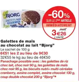 Monoprix BJORG Galettes de maïs au chocolat au lait offre