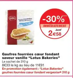 Monoprix LOTUS BAKERIES Gaufres fourrées cœur fondant saveur vanille offre