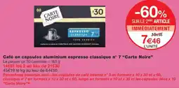 Monoprix CARTE NOIRE Café en capsules aluminium espresso classique n° 7 offre