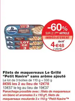 Monoprix PETIT NAVIRE Filets de maquereaux Le Grillé sans arôme ajouté offre