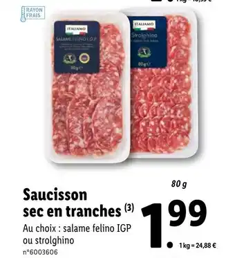 Lidl Saucisson sec en tranches offre
