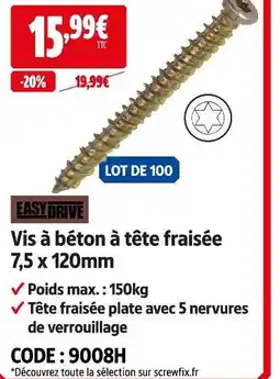 Screwfix Easydrive vis à béton à tête fraisée 7,5 x 120mm offre