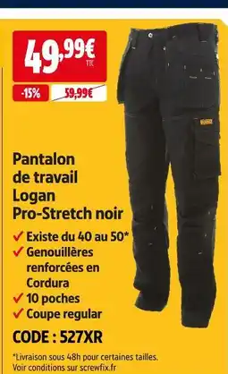 Screwfix Pantalon de travail logan pro-stretch noir offre
