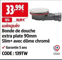 Screwfix Wirquin bonde de douche extra plate 90mm slim+ avec dôme chromé offre